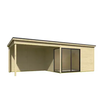 Tuinhuis met overkapping Olivia vurenhout onbehandeld 735 x 295 cm